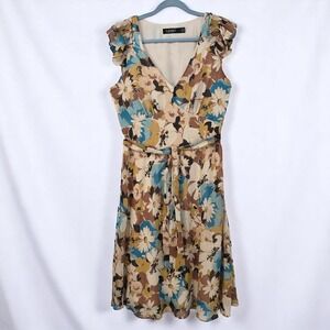 Lauren‎ Ralph Lauren Floral Print Dress Woman 8 V-Neck Ruffle Sleeves Tie Waist